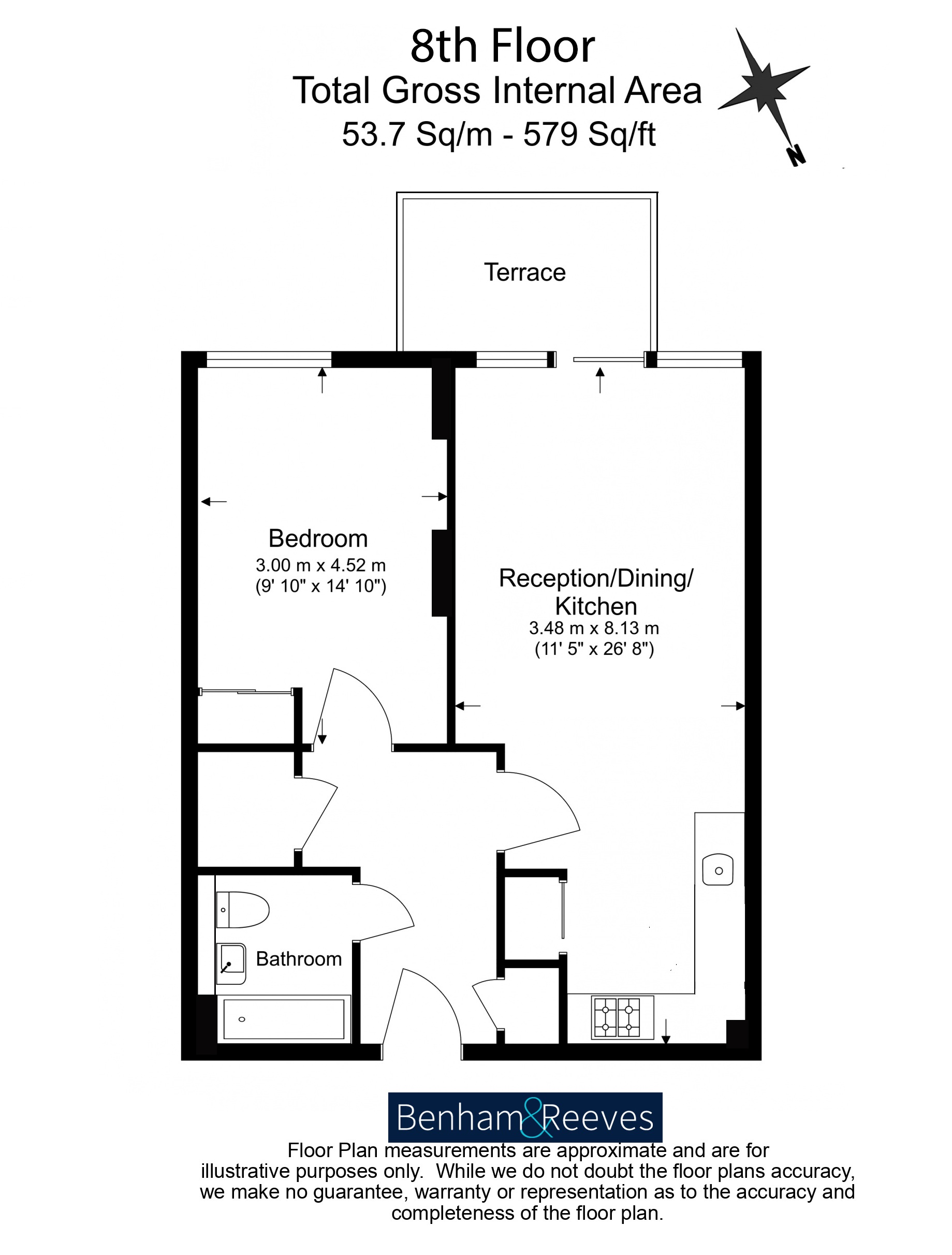 1 bedroom flat to rent in North Greenwich, Millenium Gardens, SE10-Floorplan