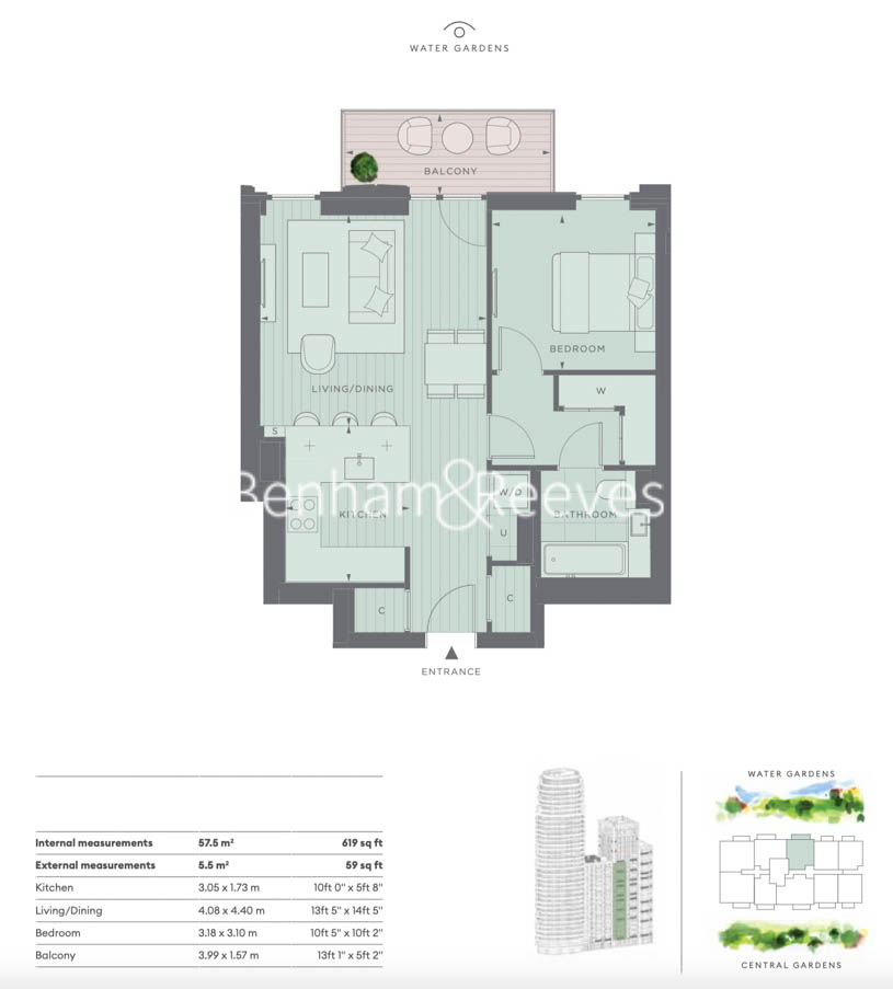 1 bedroom flat to rent in White City Living, Parkside Apartments, Cascade Way, White City W12-Floorplan